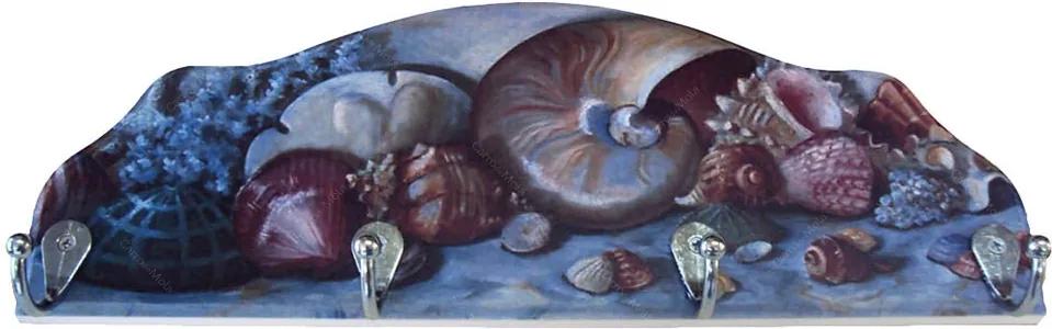 Cabideiro Conchas do Mar em Madeira - 4 Ganchos - 40x15 cm