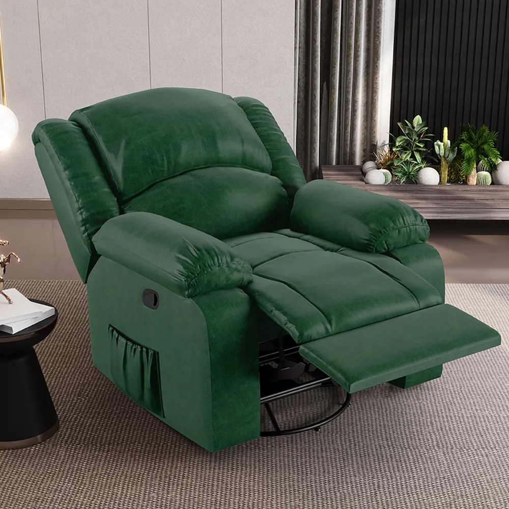 Poltrona do Papai Reclinável Sala de Cinema Madrid Glider Manual Giratória Massagem USB PU Verde Musgo  G23 - Gran Belo