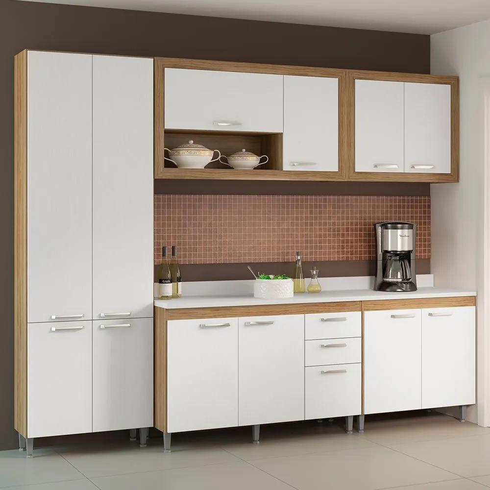 Cozinha Compacta 12 Portas Com Tampo Branco 5711 Branco/Argila - Multimóveis