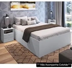 Cama Casal Queen 2 Portas Com 2 Mesas de Cabeceira Tókio A05 Branco -