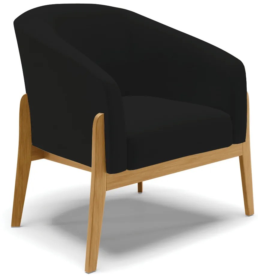 Poltrona Decorativa Base de Madeira Stella Linho D03 - D'Rossi - A79 Preto