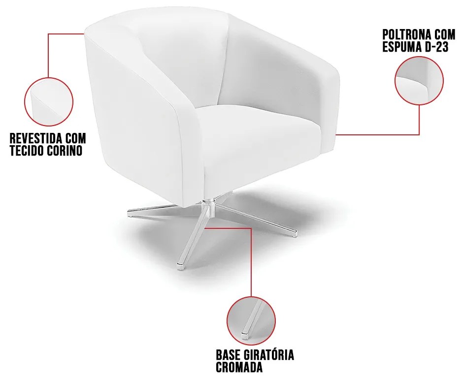 Cadeira Sala de Jantar Giratória Base Cromada Stella Sintético D03 - D'Rossi - Branco