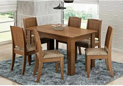 Mesa Para Sala de Jantar com 6 Cadeiras Bárbara Savana/Café - Cimol Móveis