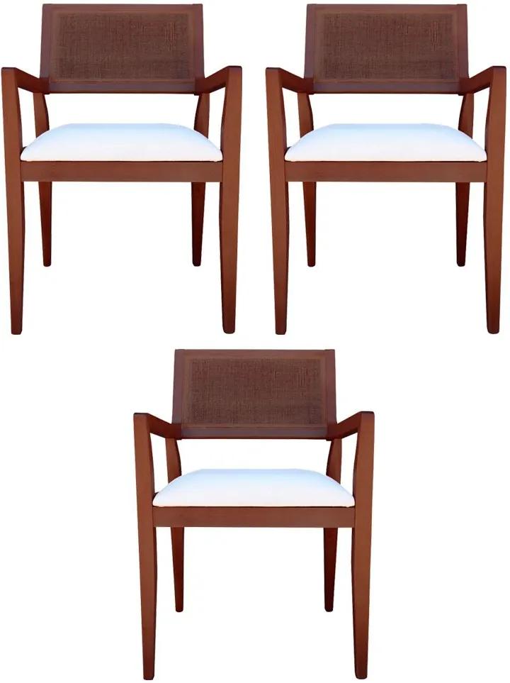 Kit 3 Cadeiras Decorativas Sala de Jantar Megan Imbuia Linho Bege - Gran Belo