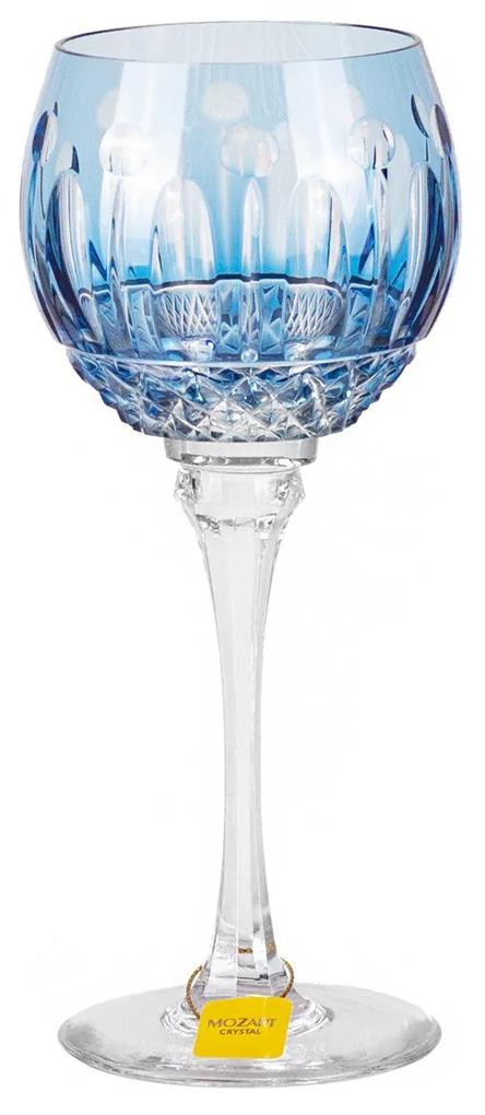 Taça de Cristal Lapidado Artesanal p/ Vinho Tinto - 69 - Azul Claro