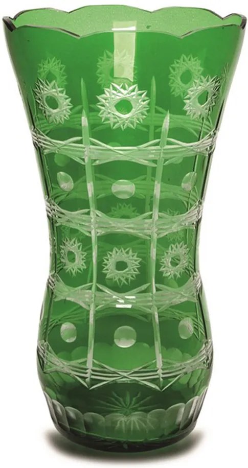 Vaso em Cristal Tcheco Verde Lapidado