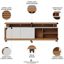 Rack para Sala Bancada de TV 75 Pol 180cm Madrid C05 Freijó/Off White