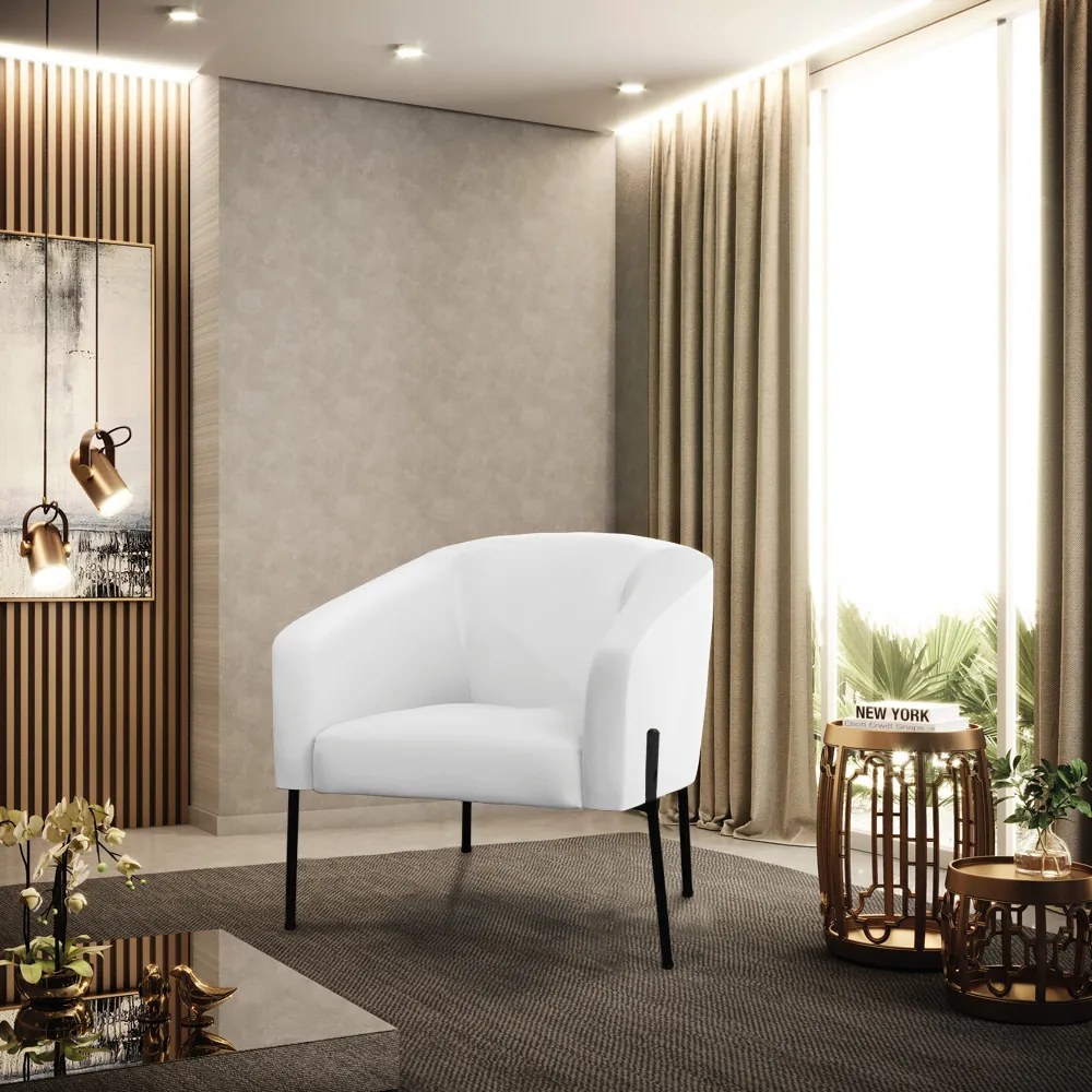 Poltrona Decorativa Pé de Ferro Preto Kit 2 Stella Sintético Branco D03 - D'Rossi