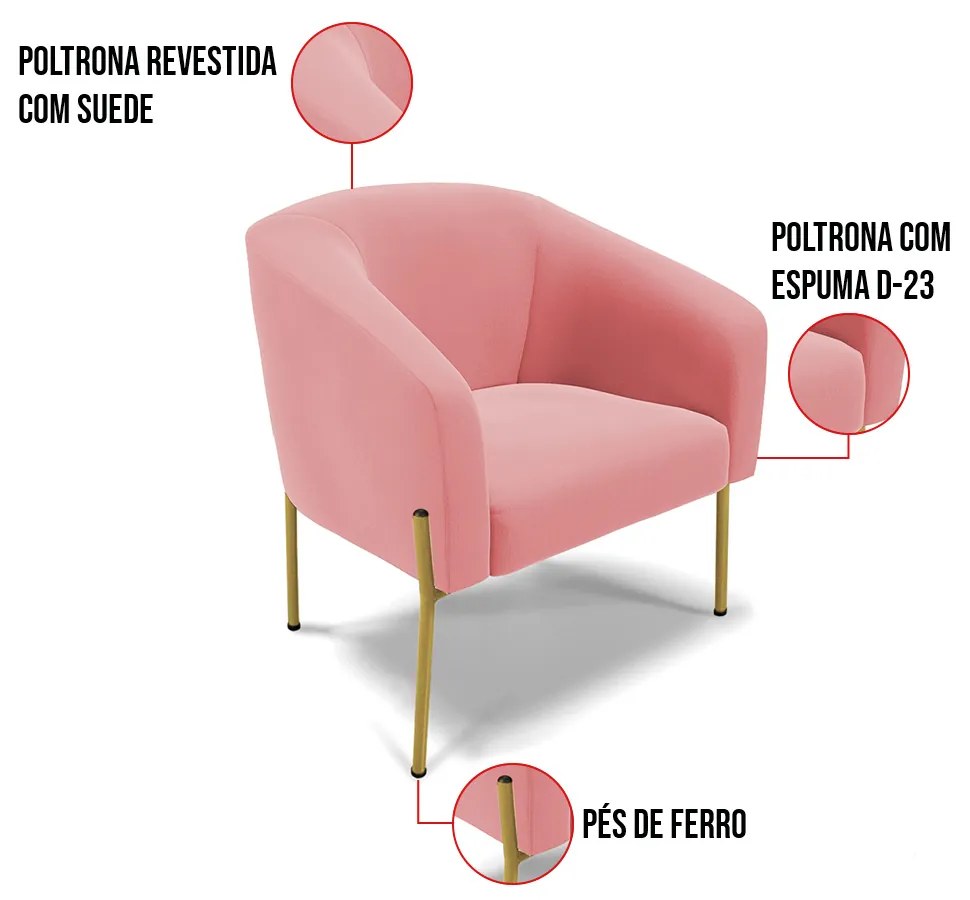 Cadeira Sala de Jantar Pé de Ferro Dourado Stella Suede D03 - D'Rossi - Rose