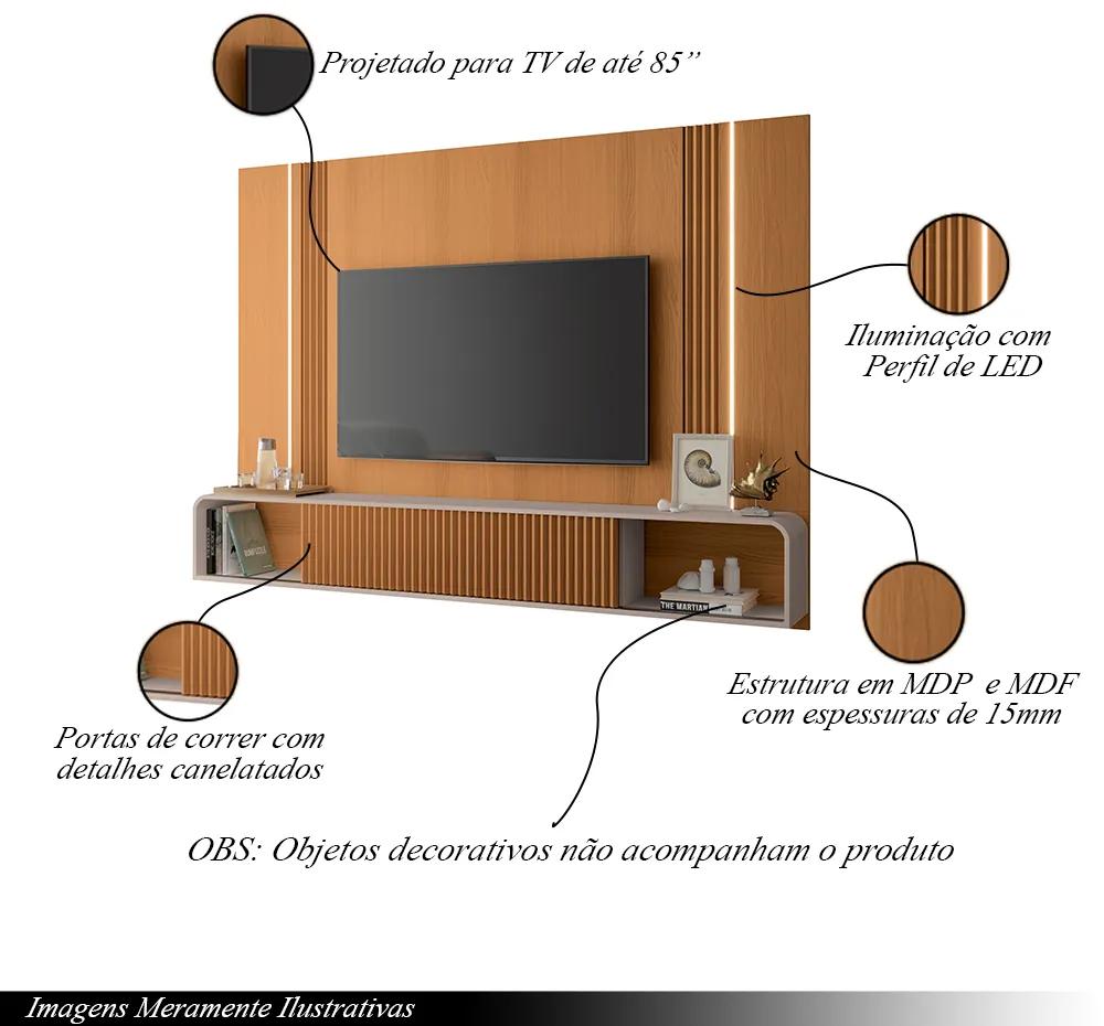 Home Suspenso Decorativo Rennes MDF/MDP c/LED para TV até 85 Polegadas Cinamomo/Off White G26 - Gran Belo