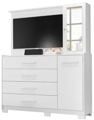 Cômoda Sapateira Com Painel Para TV 4 Gavetas Azaléia A02 Branco Fosco