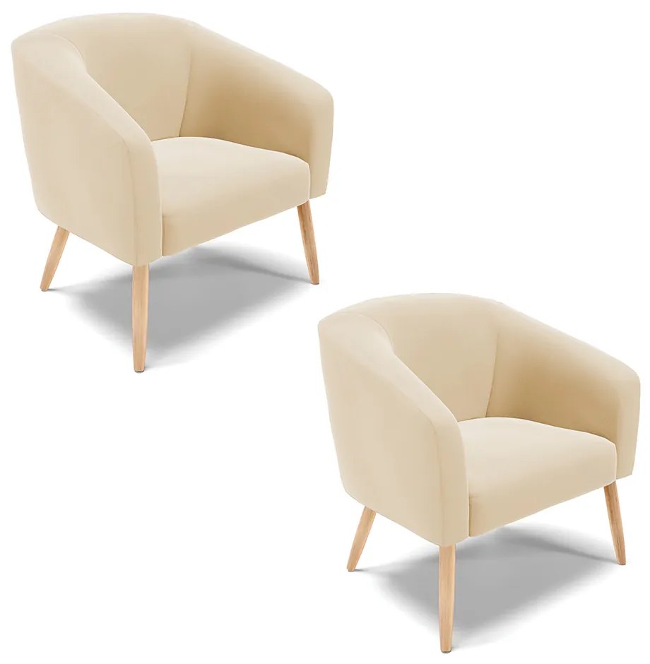 Poltrona Decorativa Pé Palito Natural Kit 2 Stella Suede D03 - D'Rossi - Bege
