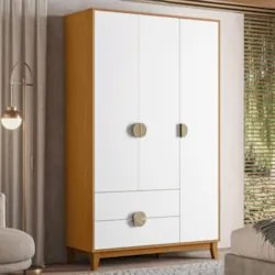 Guarda Roupa Solteiro 120cm 3 Portas Ipê Cinamomo/Branco - Albatroz