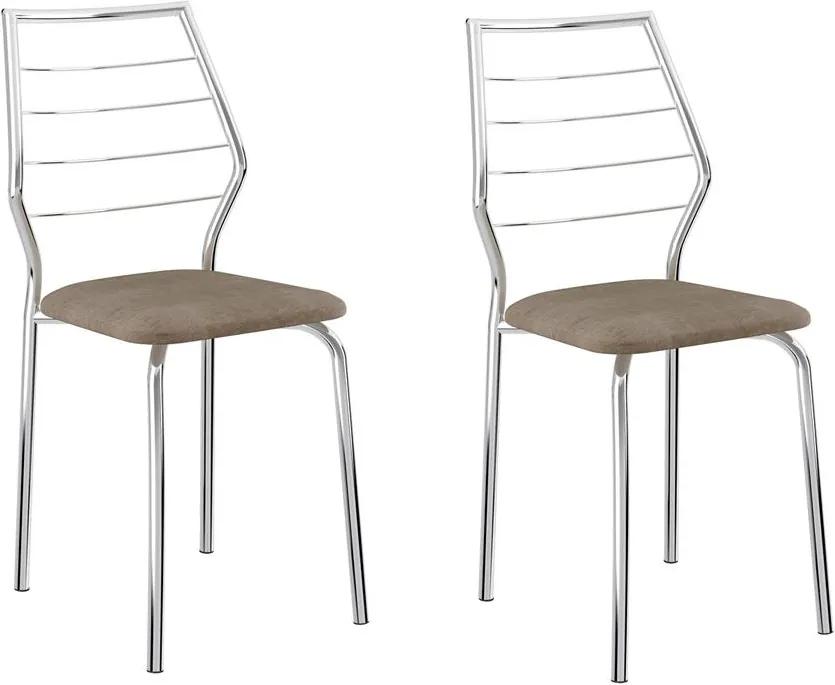 Cadeiras para Cozinha Kit 2 Cadeiras 1716 Camurça Conhaque/Cromado - Carraro Móveis