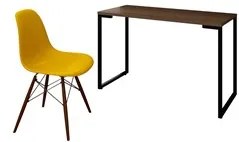 Mesa Escrivaninha Fit 120cm Castanho e Cadeira Charles FT1 Amarela - M
