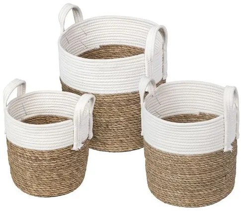 Kit 3 Cestos Udon em Fibra Natural Seagrass com Branco - 62007 Sun House