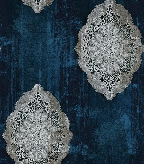 Papel de Parede Mandalas Efeito Manchado Azul e Prata - Coleção Império Lord II - 66127