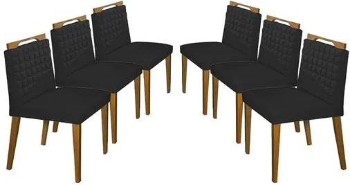 Kit 6 Cadeiras de Jantar Estofada Preta em Veludo Birlik
