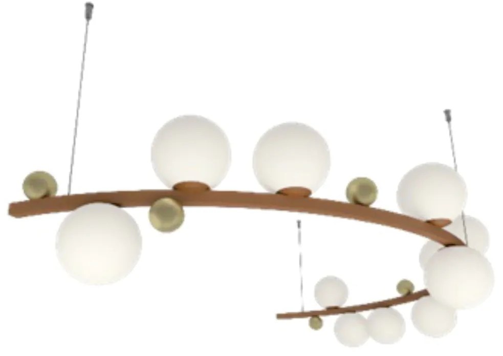 Pendente Aliança Metá 24X130X65Cm Globo 10Cm 11Xg9 - Usina 90000/11 (BT / CB-P - Branco Texturizado / Cobre Brilho Polido, Branco (Fosco))