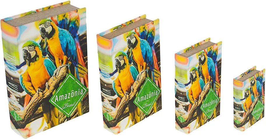 Book Box Conjunto 4 Peças Araras Amazônia Fullway - 30x21 cm
