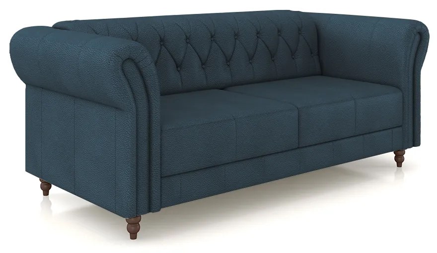 Sofá Living Sala de Estar Stanford Chesterfield 2 Lugares 180cm Pés de Madeira Couro Azul Marinho G58 - Gran Belo