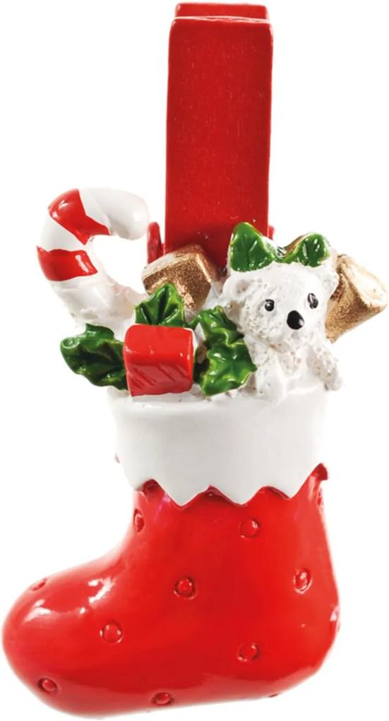 Enfeite Natal Decorativo Mini Prendedor Bota Vermelha 6 Pçs
