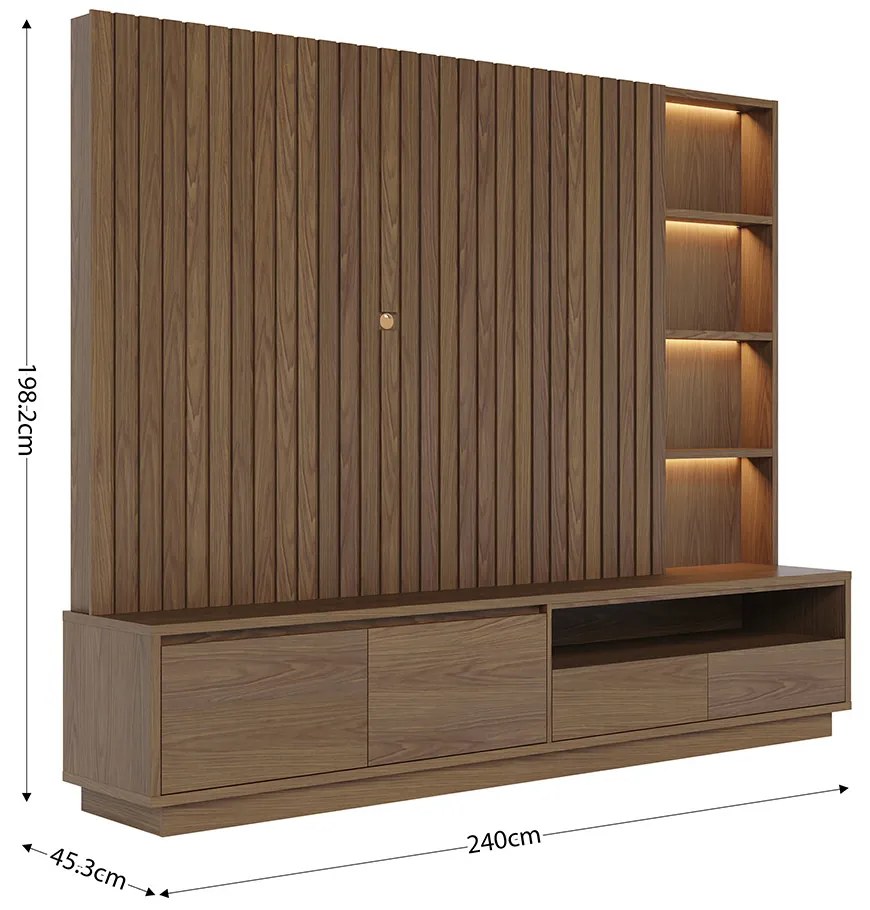 Estante de TV 82 Polegadas 240cm com LED Leme Amêndoa C04 - D'Rossi