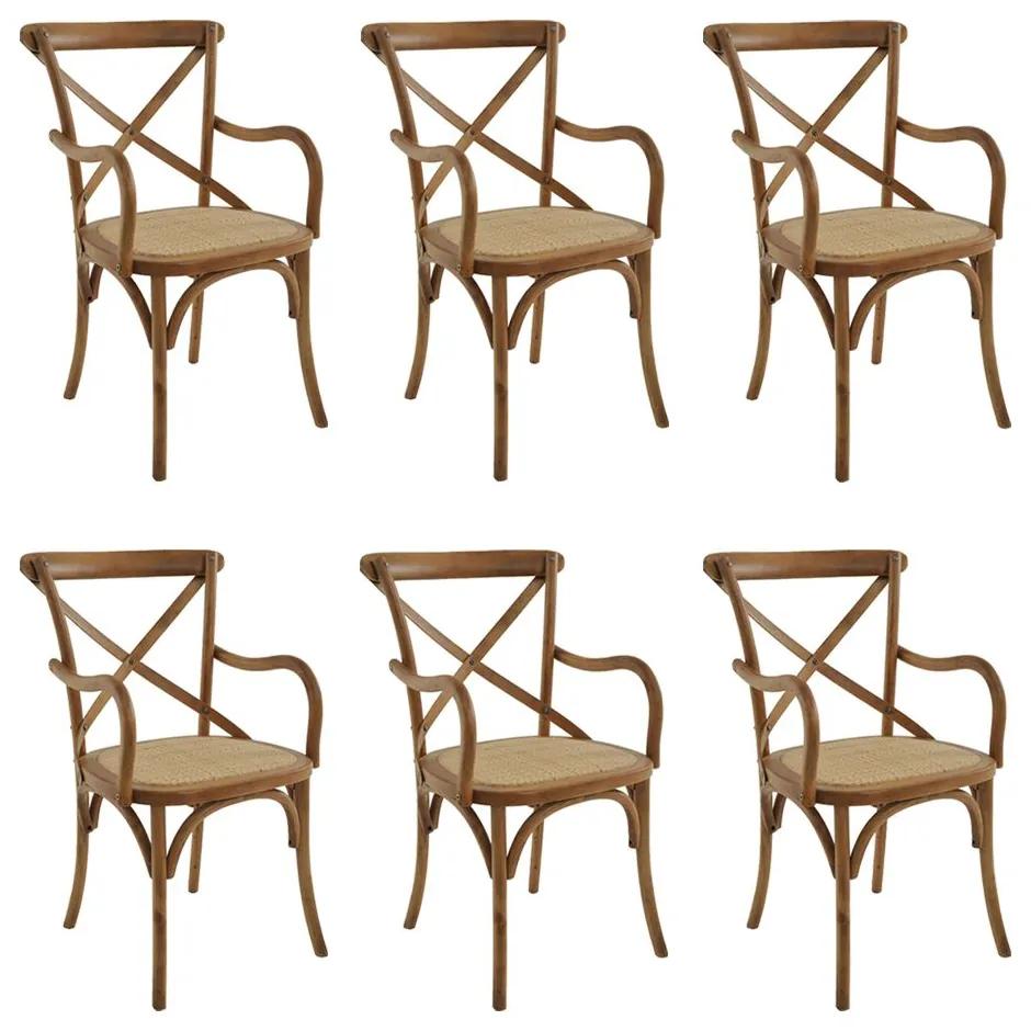 kit 6 Cadeiras Decorativas Sala de Jantar Cozinha Danna com Apoio Rattan Natural Bétula G56 - Gran Belo