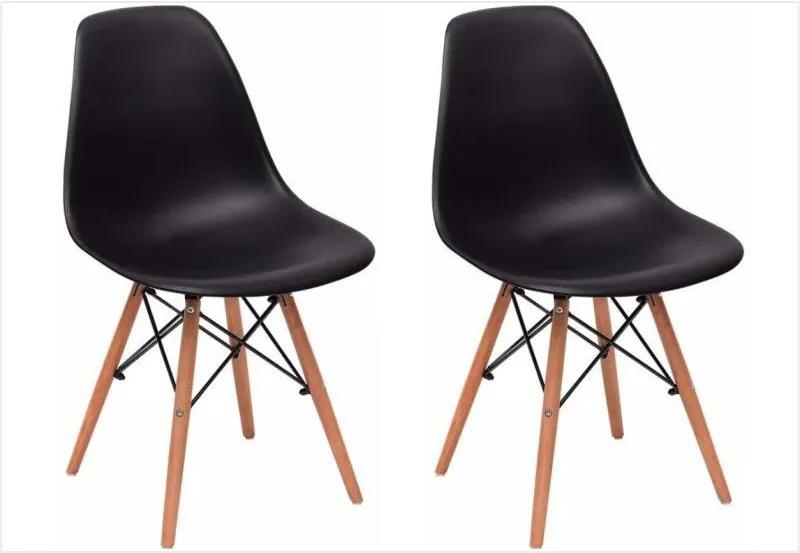 Kit 02 Cadeiras Eiffel Charles Eames em ABS Preta com Base de Madeira DSW