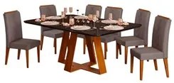 Mesa de Jantar Kiara 160cm Com 6 Cadeiras Yasmin D04 Freijó/Preto/Velu