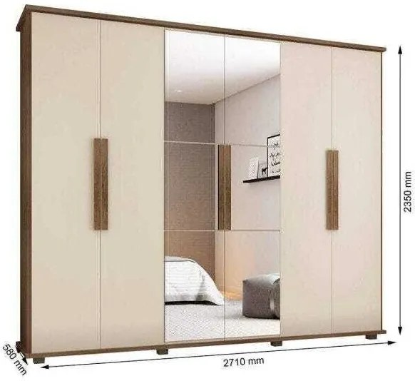 Guarda-Roupa Casal Com Espelho 6 Portas 4 Gavetas Canadá Freijó com Off White – RV Móveis