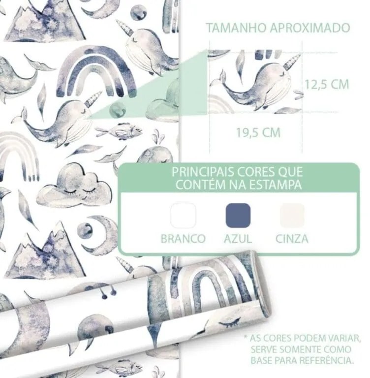 Papel Infantil Boho Autocolante Animais Natureza Branco Com Azul