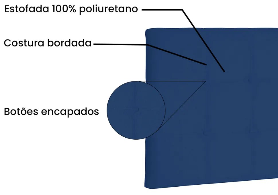 Cabeceira Painel Verona Para Cama Box Solteiro 90 cm Suede Azul Marinho - D'Rossi