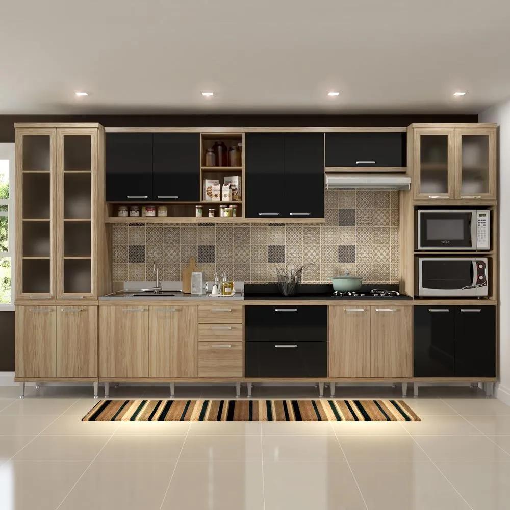 Cozinha Compacta 17 Portas para Pia e Cooktop 5806 Preto/Argila - Multimóveis