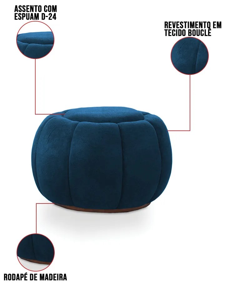 Poltrona Decorativa Orgânica Giratória com Puff Cloud Bouclê E03 - D'Rossi - Azul Marinho