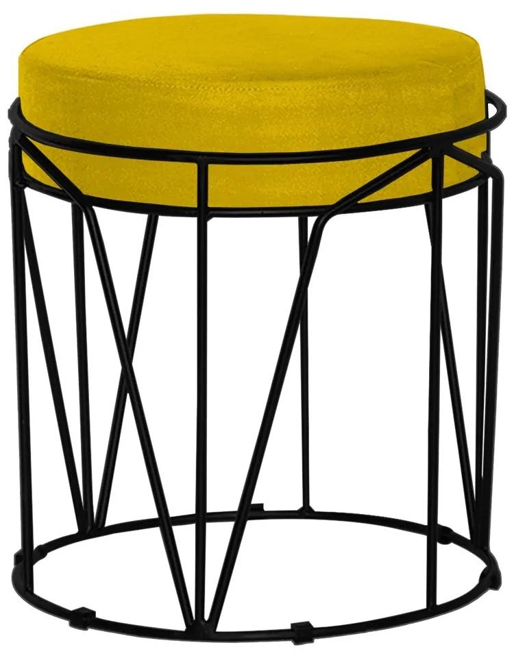 Puff Decorativo Sala de Estar Base Preto Chloe Suede Amarelo G41 - Gran Belo
