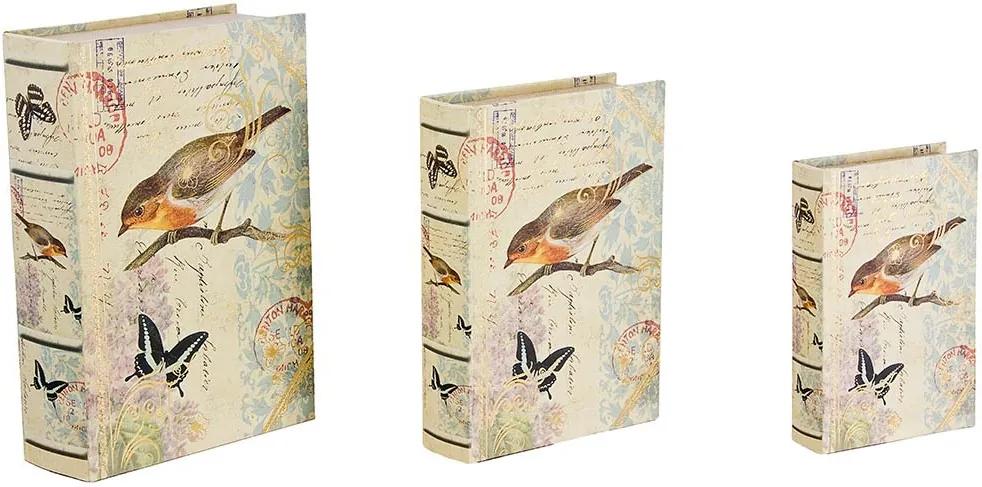 Book Box Conjunto 3 Peças Pássaros e Borboletas Oldway - 36x25 cm