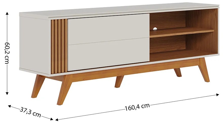 Rack para Sala Bancada de TV 60'' 1 Porta Ripado Tarsila Off Matte/Freijó C04 - D'Rossi