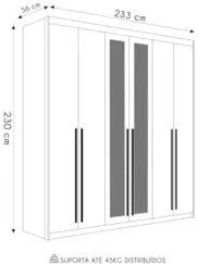 Guarda Roupa Casal 6 Portas Com Espelho 230cm Dubai Fendi    - Vila Ri