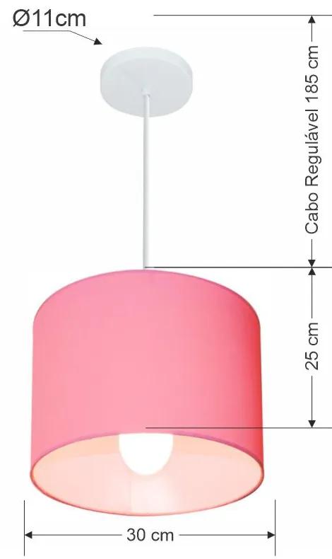 Lustre Pendente Cilíndrico Md-4113 Cúpula em Tecido 30x25cm Rosa Bebê - Bivolt