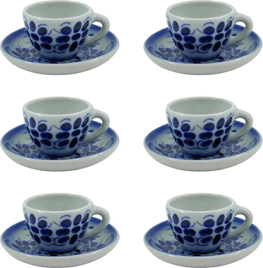 Jogo de Xícaras de Café em Porcelana Azul Colonial 12 peças