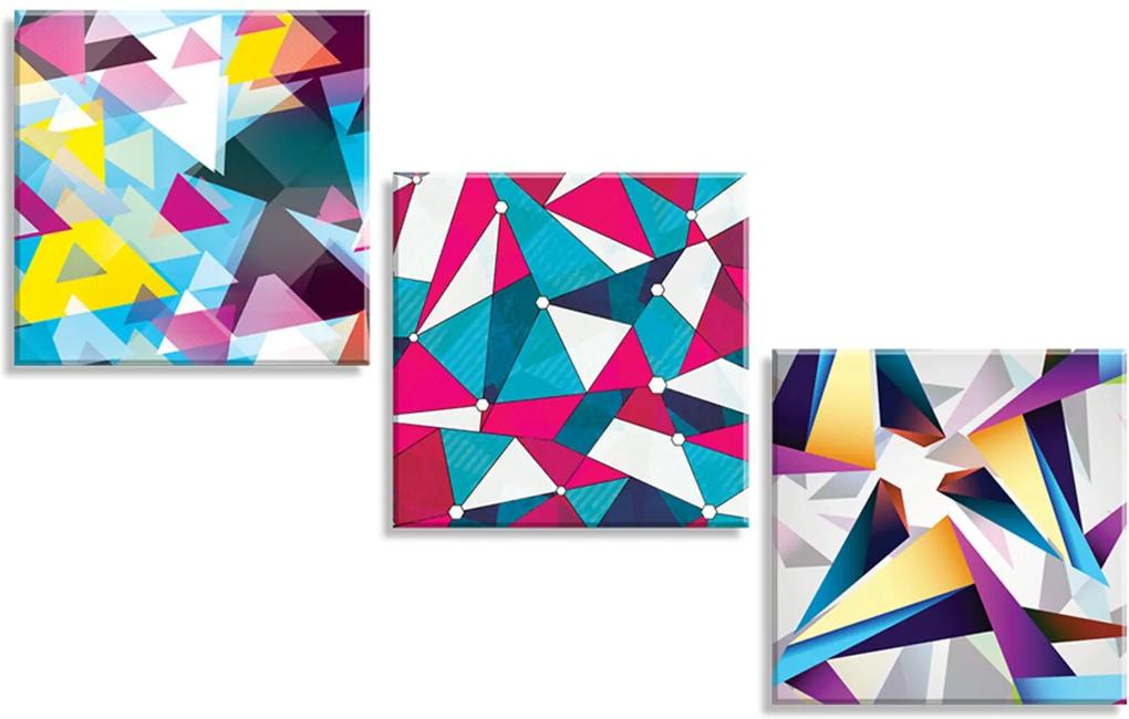 Conjunto de 3 Telas Decorativas em Canvas Wevans Abstrato Multicolorida