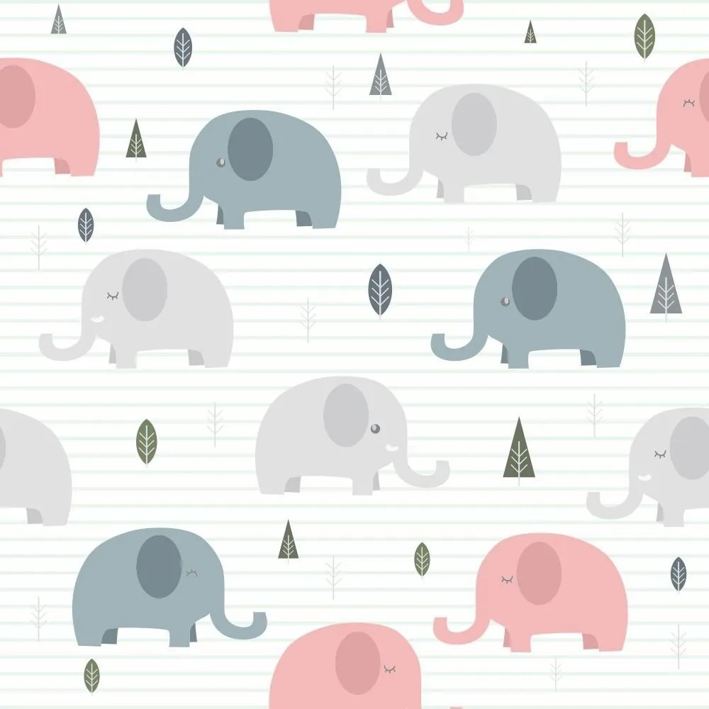 Papel De Parede Adesivo Elefantes Com Listras (0,58m x 2,50m)