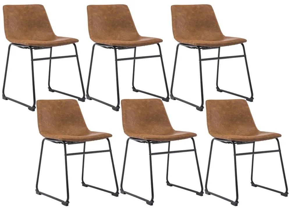 Kit 06 Cadeiras Decorativa Sala de Estar Recepção Fixa Maia PU Sintético Marrom G56 - Gran Belo