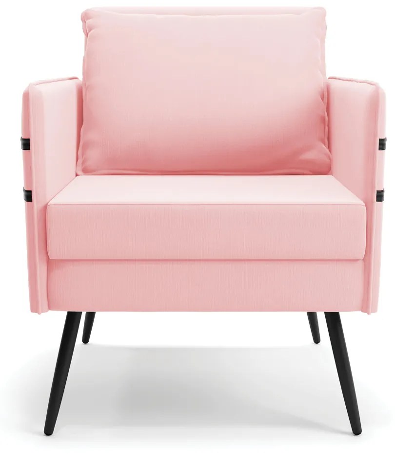 Kit 01 Namoradeira 02 Lugares e 02 Poltronas Mari Suede Rosa Bebê Pés Palito de Ferro - D'Rossi