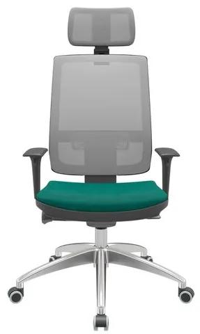 Cadeira Office Brizza Tela Cinza Com Encosto Assento Poliester Verde Autocompensador 126cm - 63225 Sun House