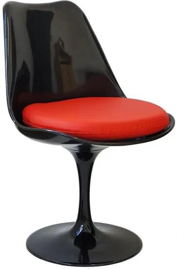 Cadeira Saarinen Sem Braço Preta Almofada Vermelha