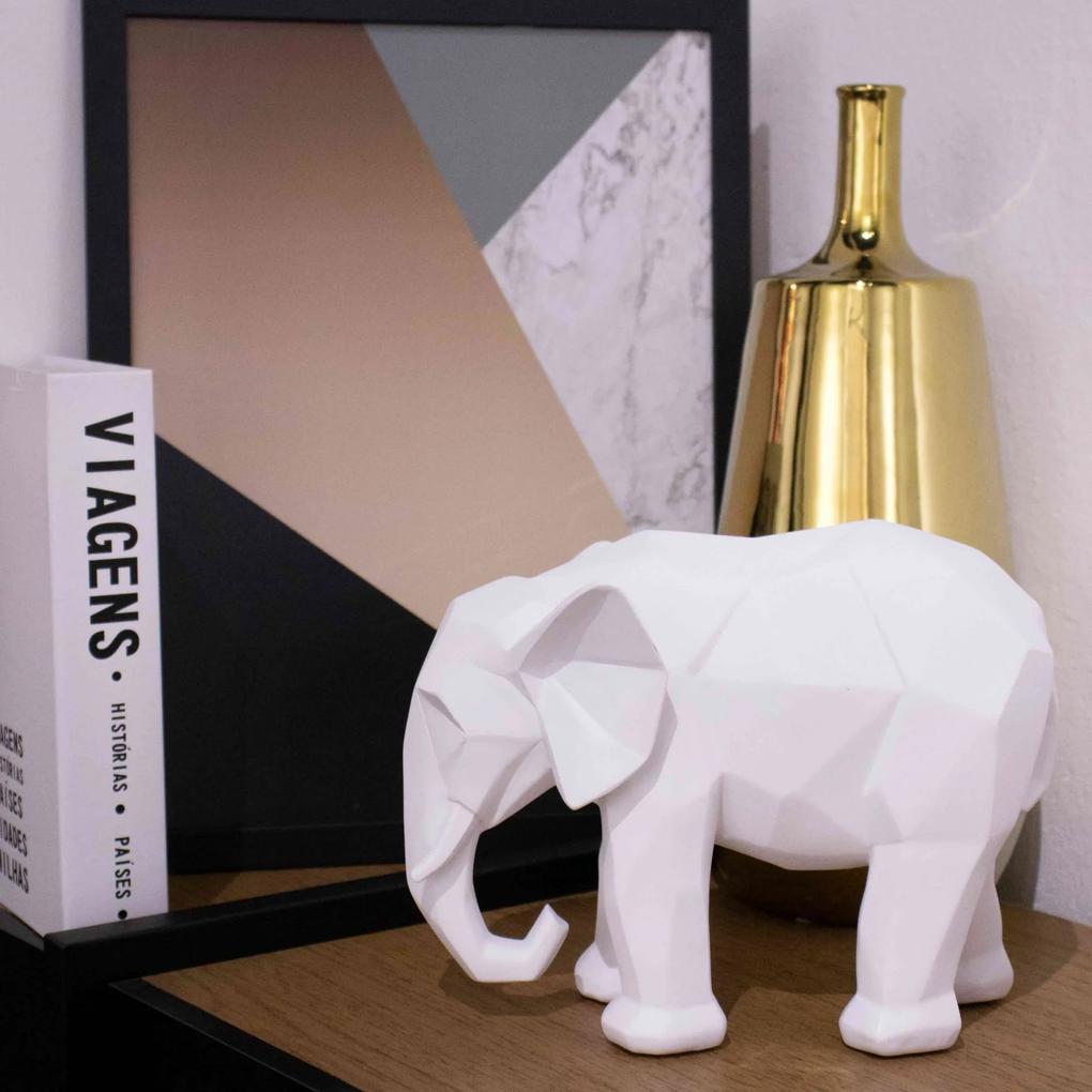Escultura Elefante em Poliresina Branco 21x26 cm - D'Rossi