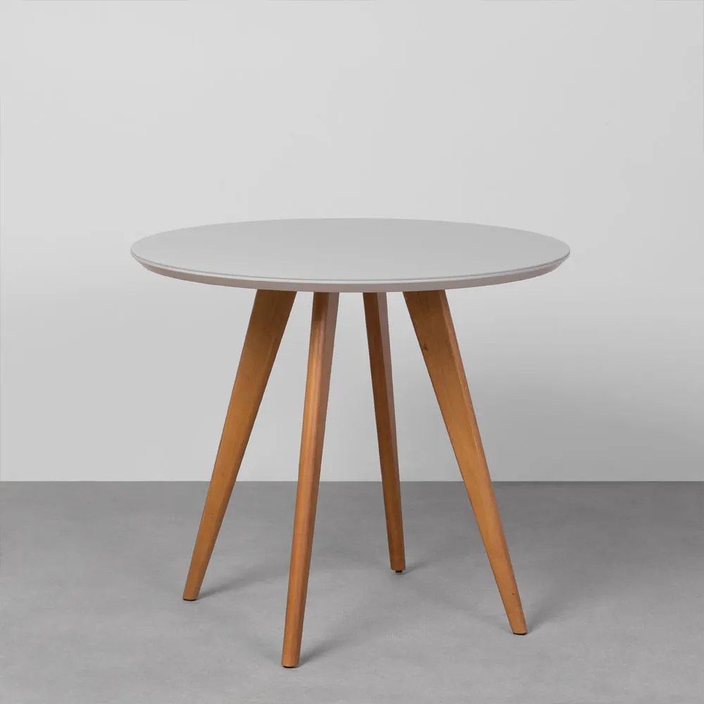 Mesa de Jantar Square Redonda Off White com Tampo de Vidro - 80cm