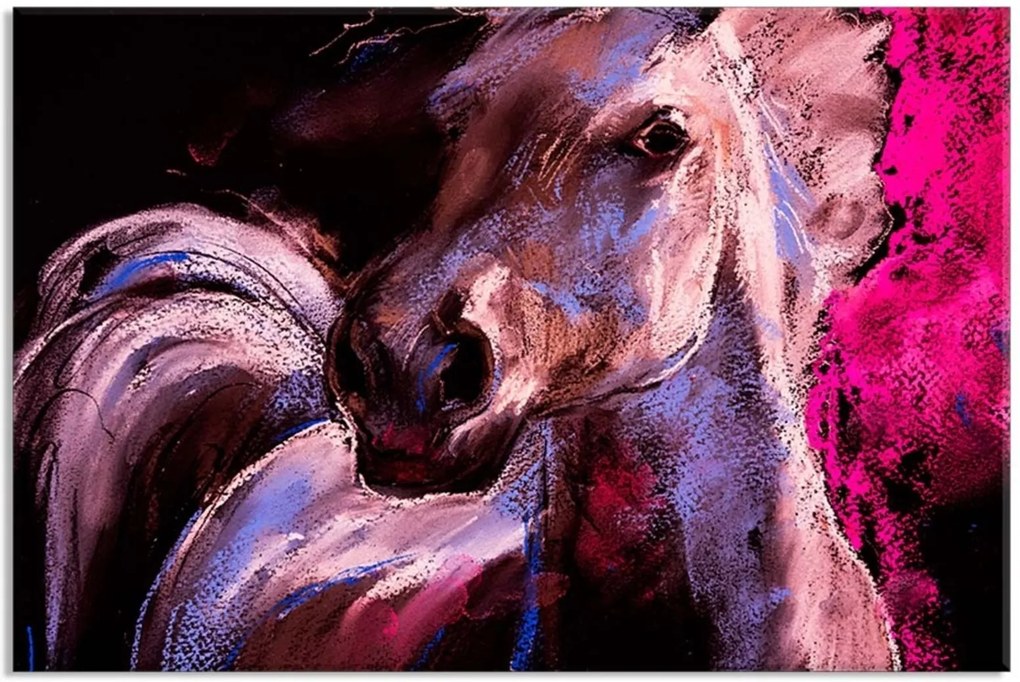 Tela Decorativa Abstrato Pintura Cavalo Lilas Médio Love Decor